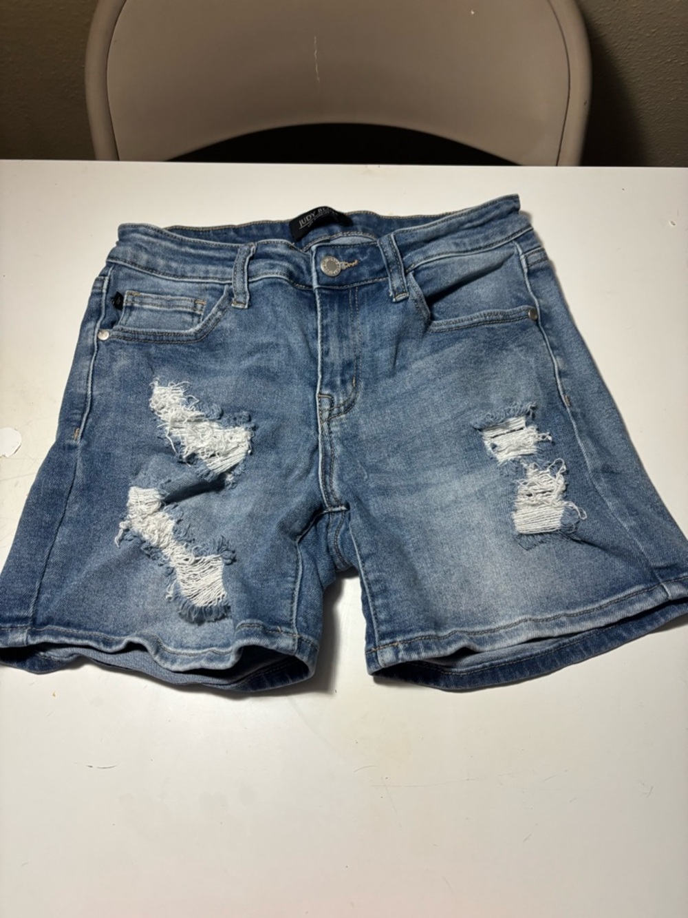 Judy Blue Distressed High-Rise Denim Shorts - Light Blue